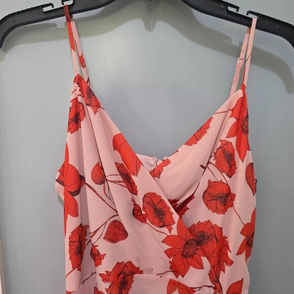 Eliza J Pink Floral Faux Wrap Midi Dress Size 6 Adjustable Straps Double Lined - Picture 2 of 10